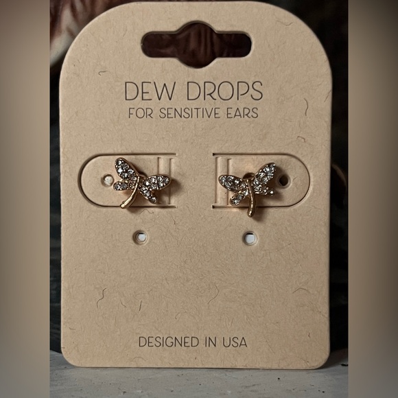 Dew Drop Butterfly Crystal Earrings - Picture 2 of 3